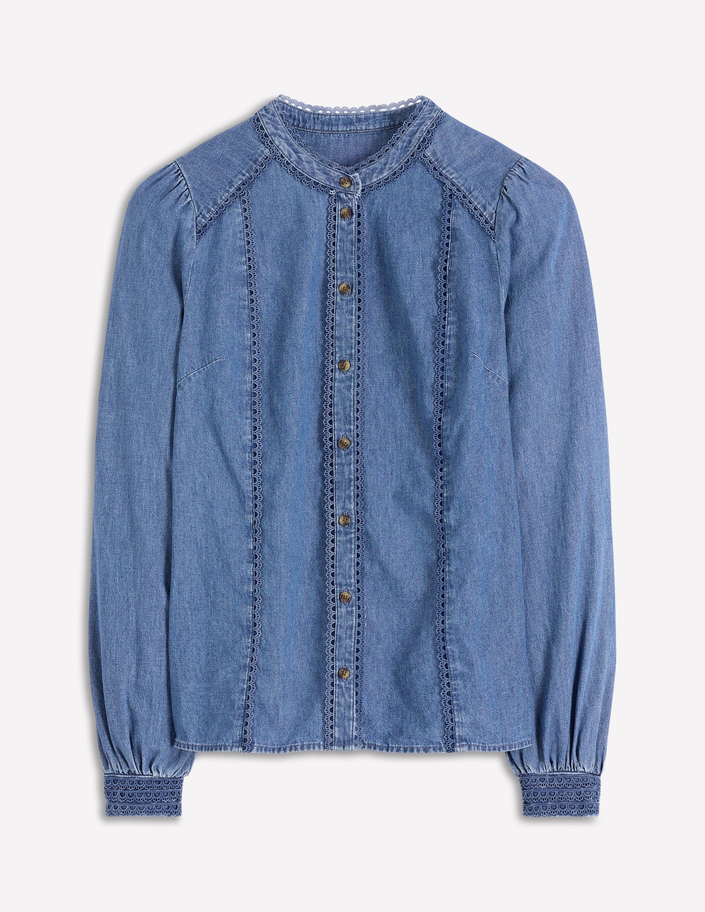 Rhea Denim-Oberteil mit Besatz-Ausgeblichene Optik