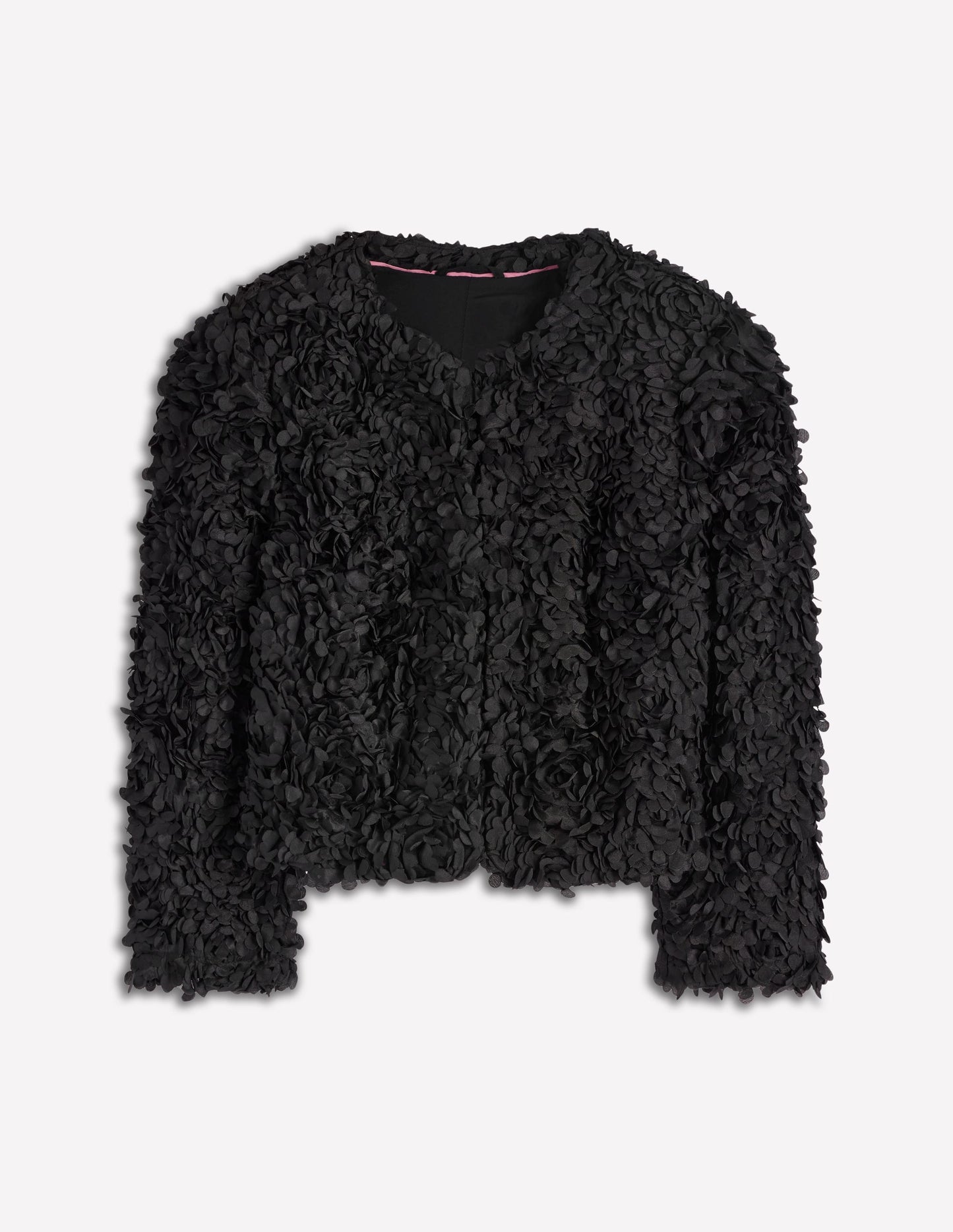 Veste courte texturée à pétales-Noir, pétales en tulle
