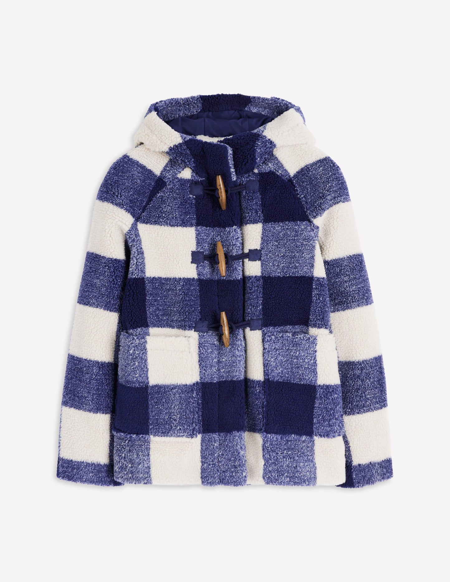 Duffle-coat en borg-Vichy bleu marine universitaire