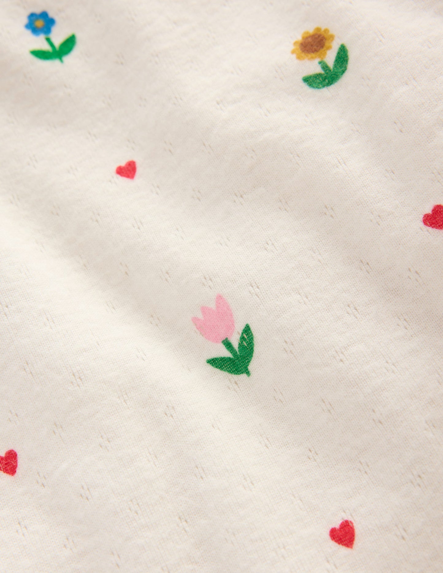 Langärmeliges Oberteil mit Pointelle-Muster-Naturweiß Sonnenblumen Garten