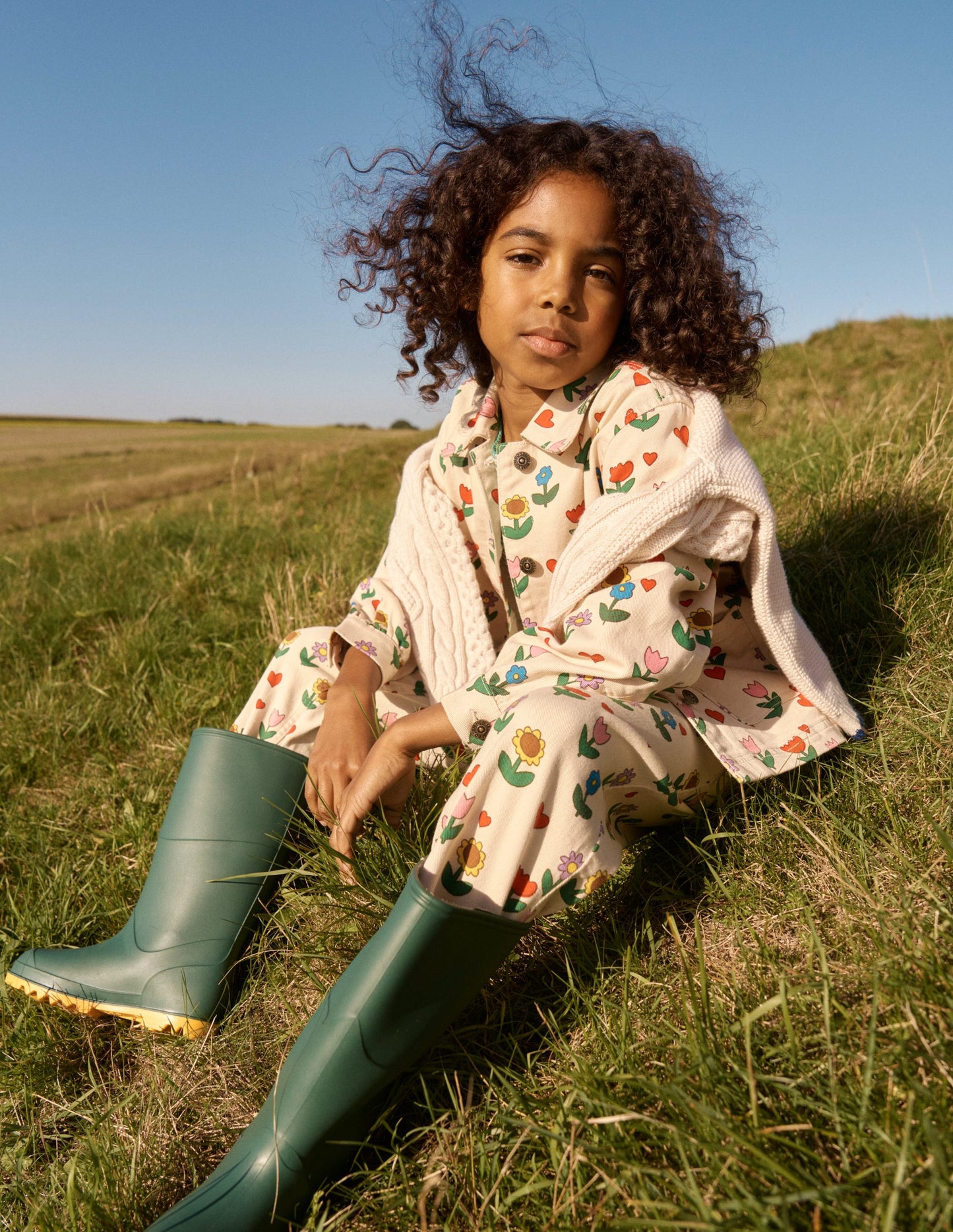 Jeans mit Faltendetail-Naturweiß Sonnenblumen Garten
