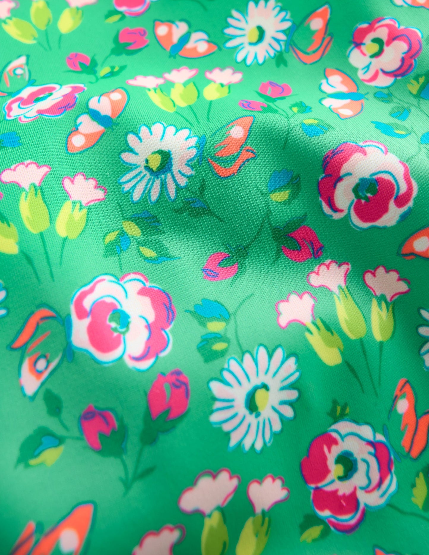 Badeanzug mit Puffärmeln-Aquamarin Schmetterlinge Blumenmuster