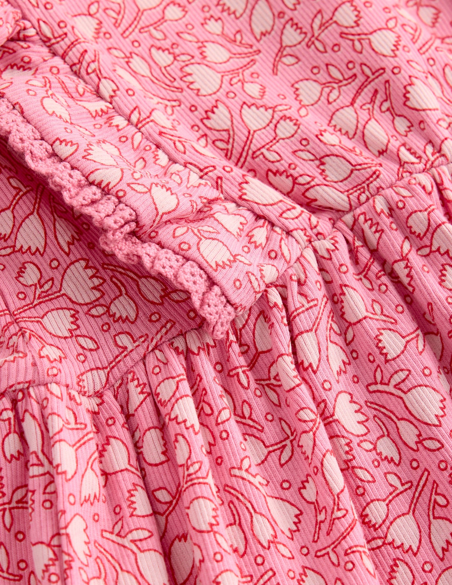 Tunika-Set aus Rippstrick-Meerblau Rosa Kleine Tulpen