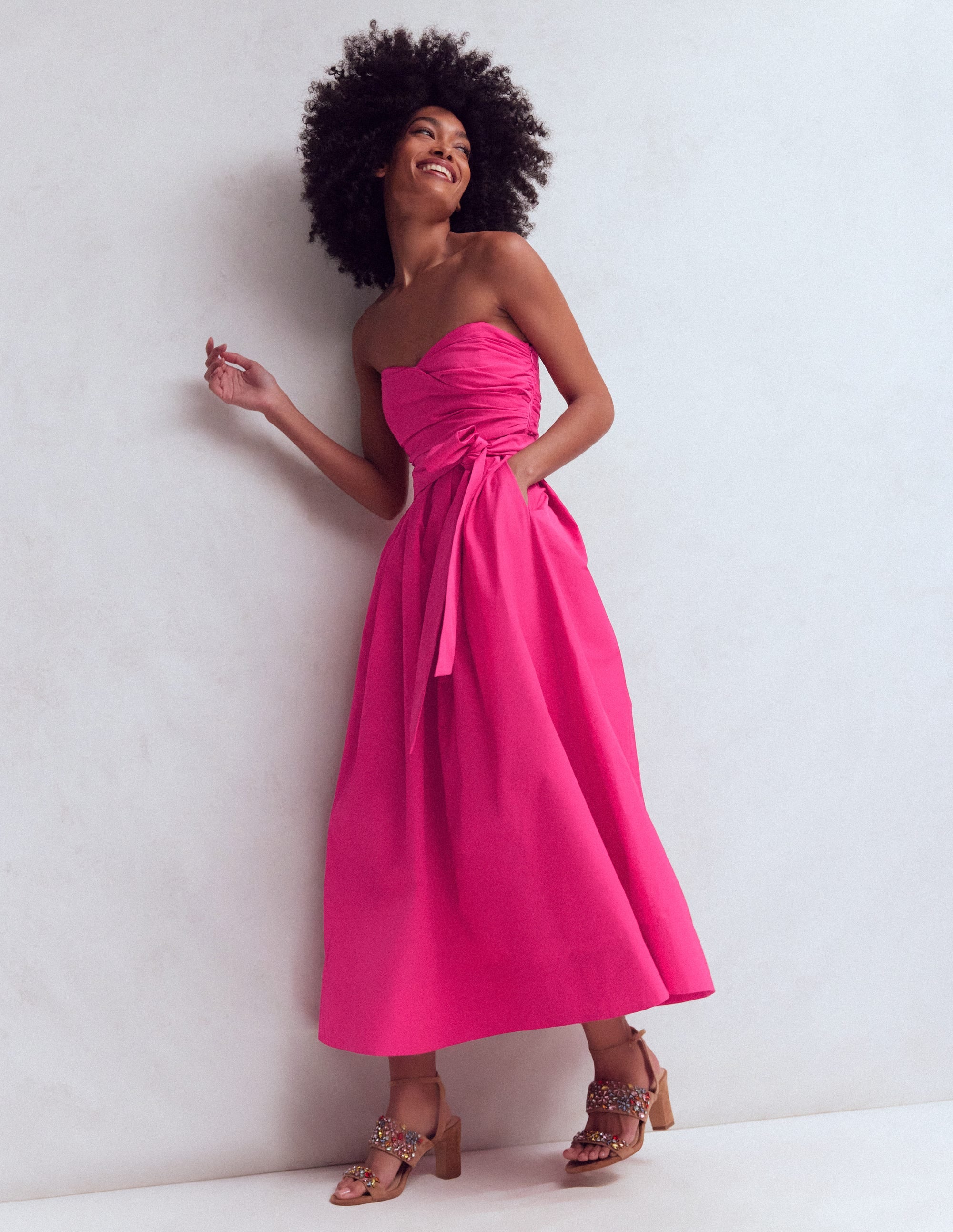 Strapless Taffeta Dress - Bright Pink