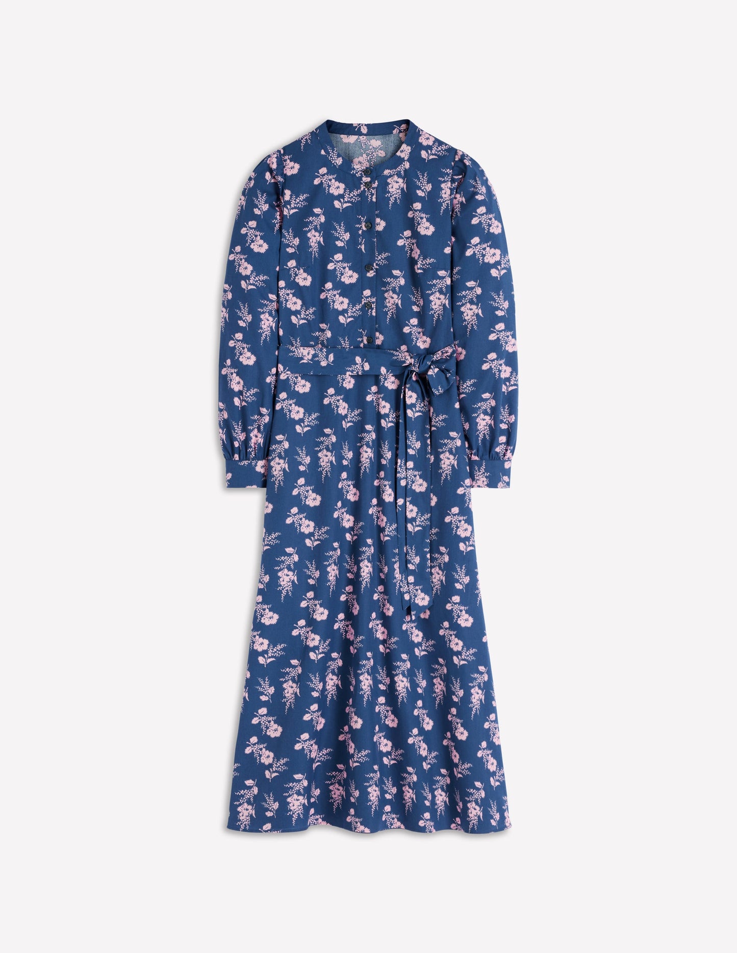 Robe midi Ava en coton-Bleu marine, motif Blossomy Sprig