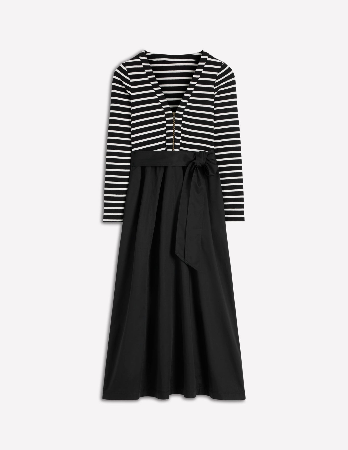Robe en mélange de techniques à manches longues-Rayé noir