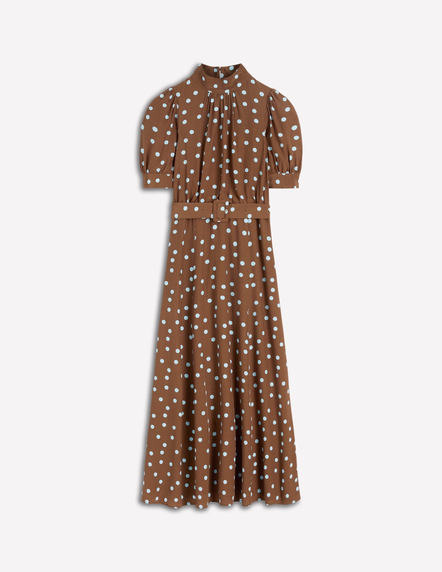 Hochgeschlossenes Kleid mit Gürtel-Blumenerde Fleck