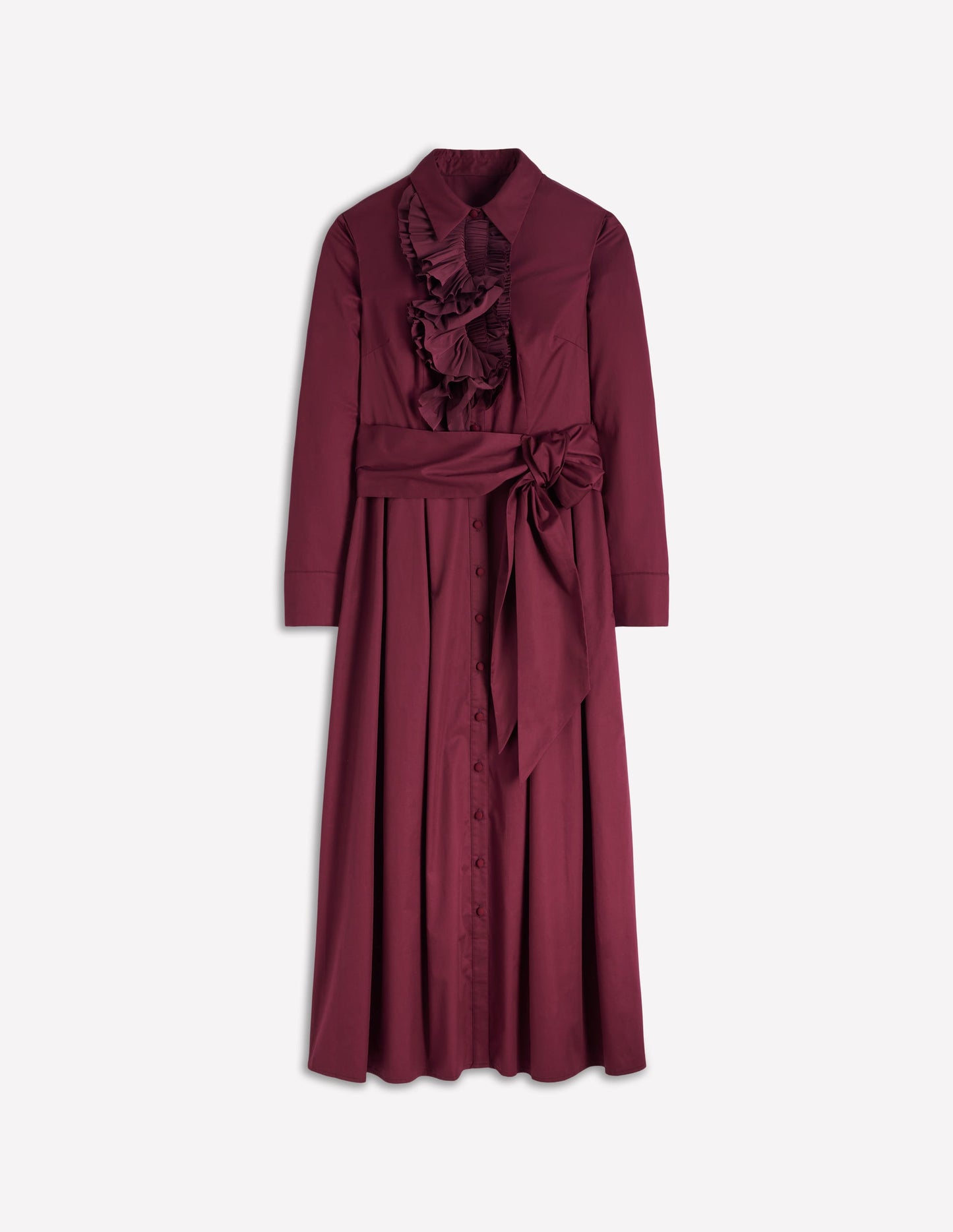 Plissiertes Hemdblusenkleid mit Rüschen-Dunkelviolett