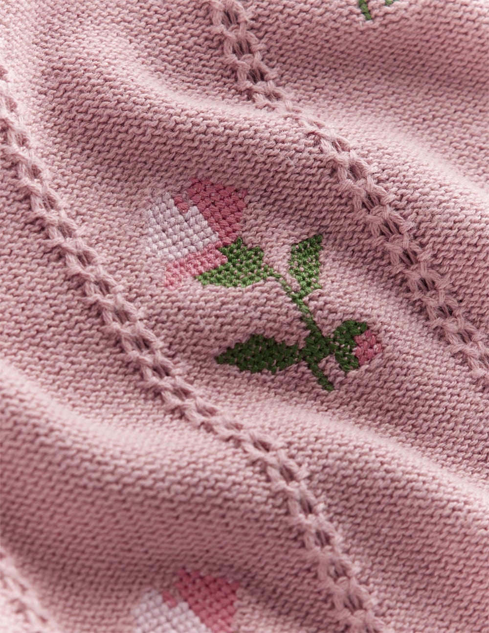 Pull Valeria à détails crochet-Rose, broderie