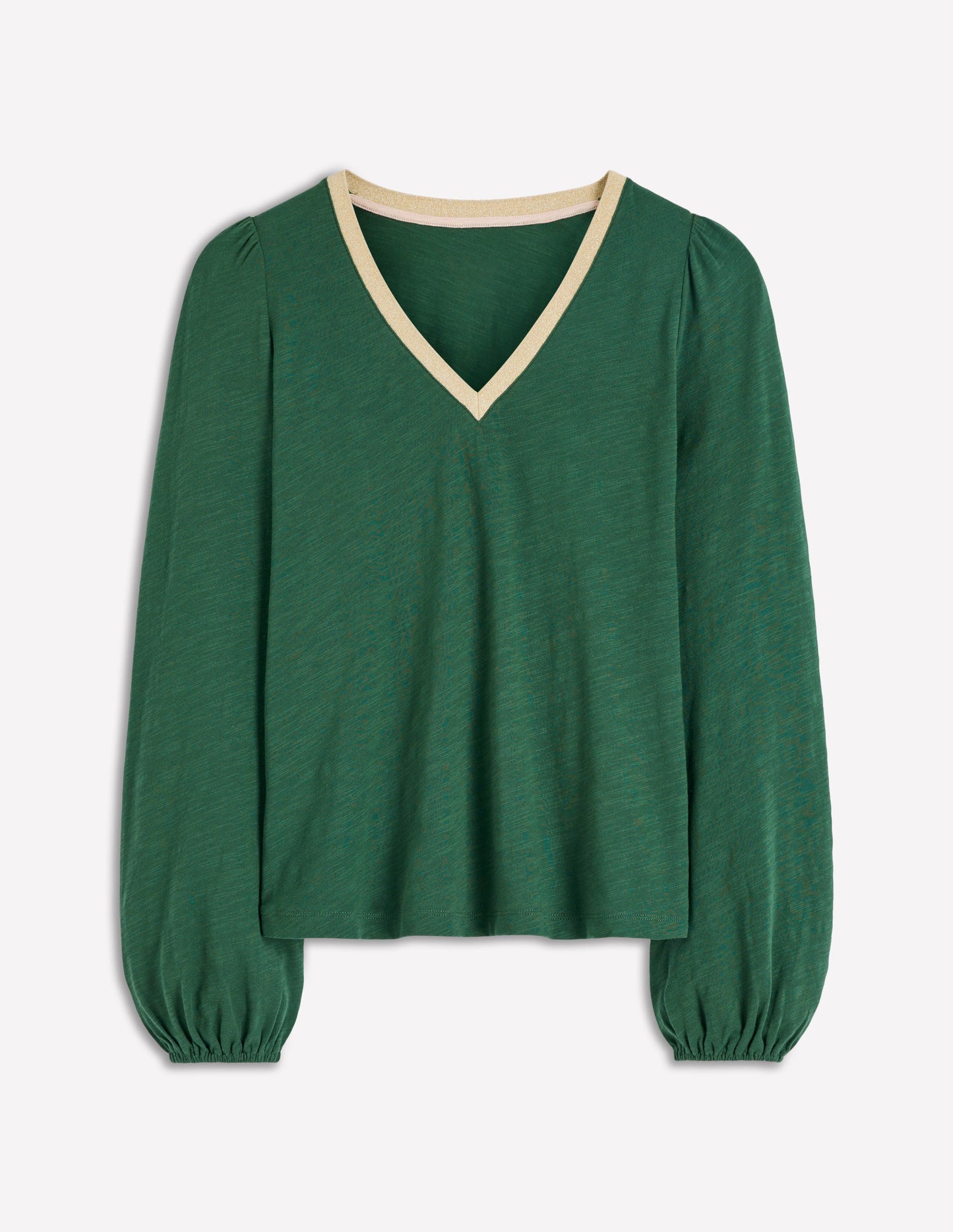 Oberteil mit Metallic-Besatz am V-Ausschnitt-Trekking-Grün