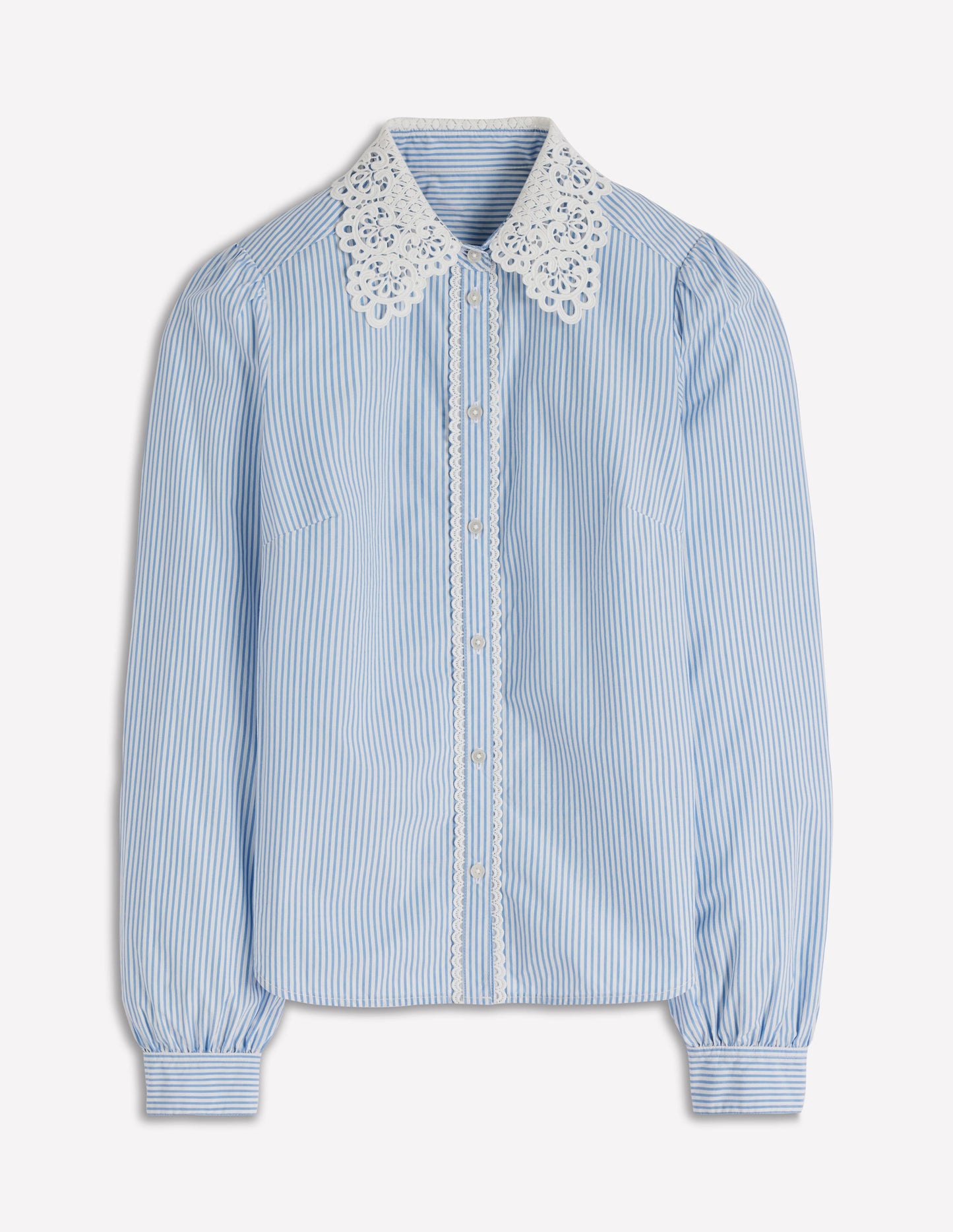 Princess Seam Cotton Shirt-Blue and white stripe