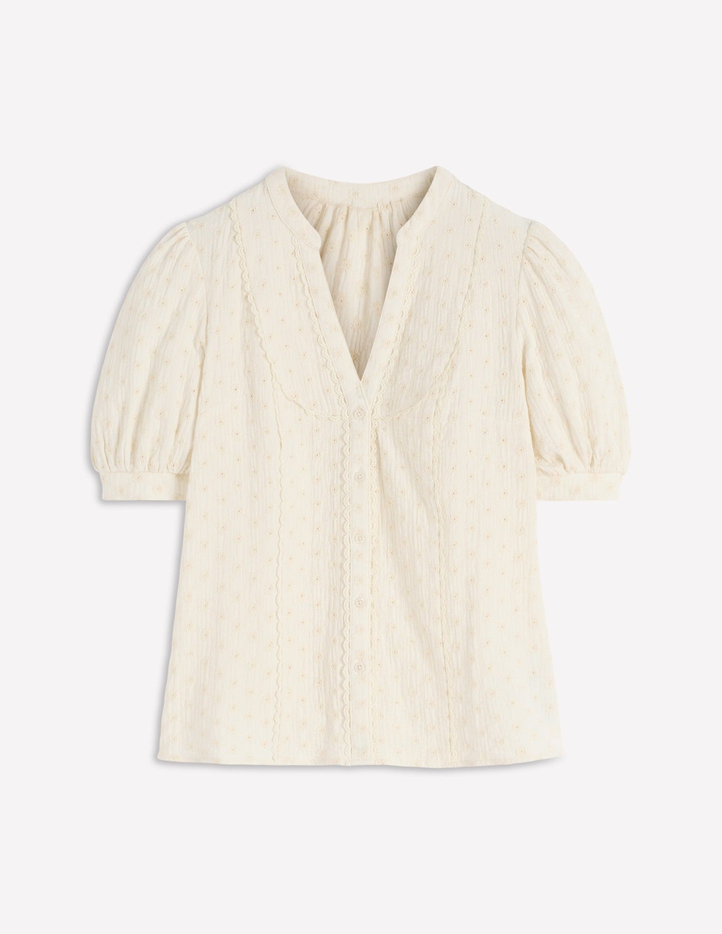 Doppeltuch-Oberteil mit eingearbeiteten Details-Naturweiß mit Lochstickerei