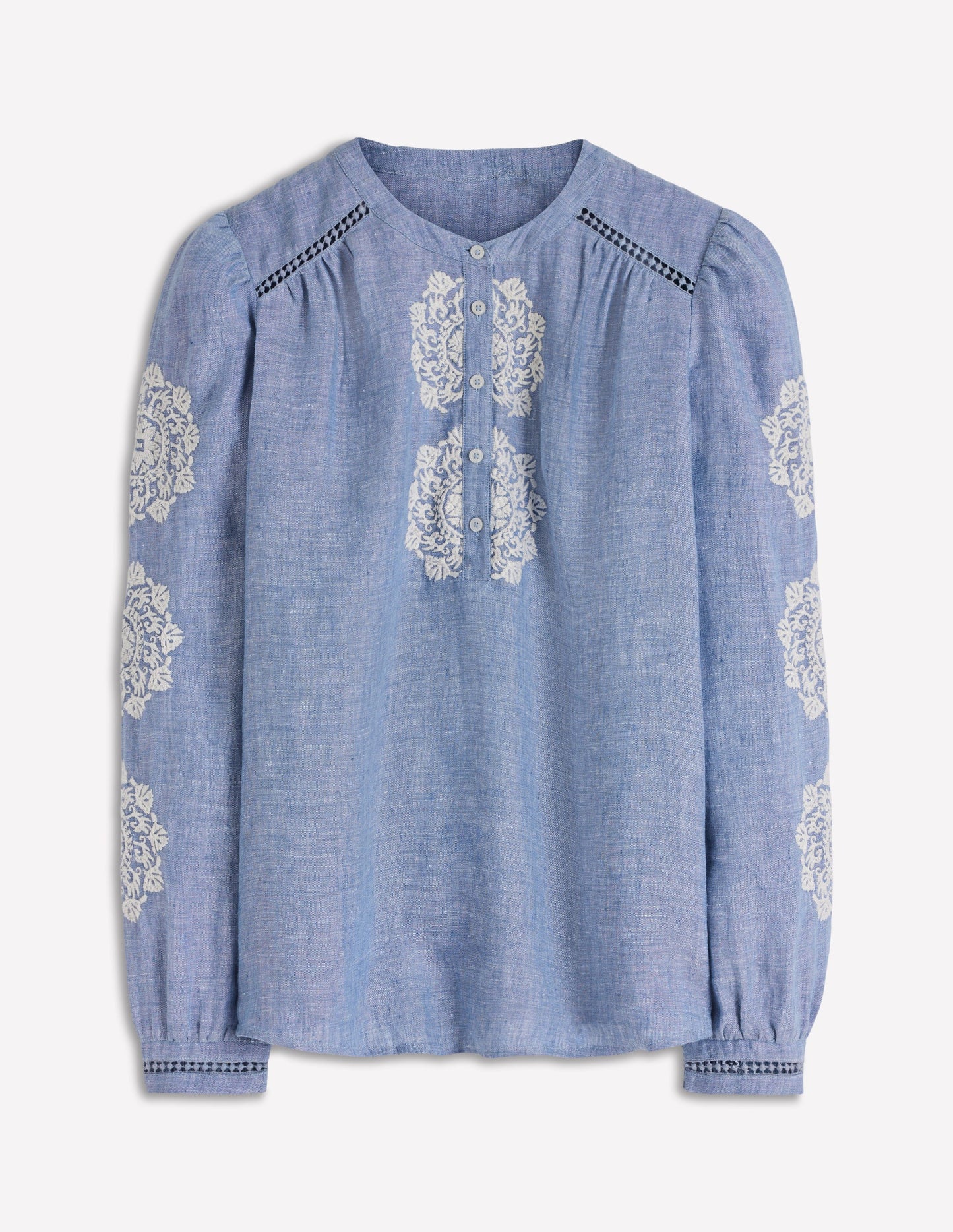 Top brodé à détail-Chambray, broderie ivoire