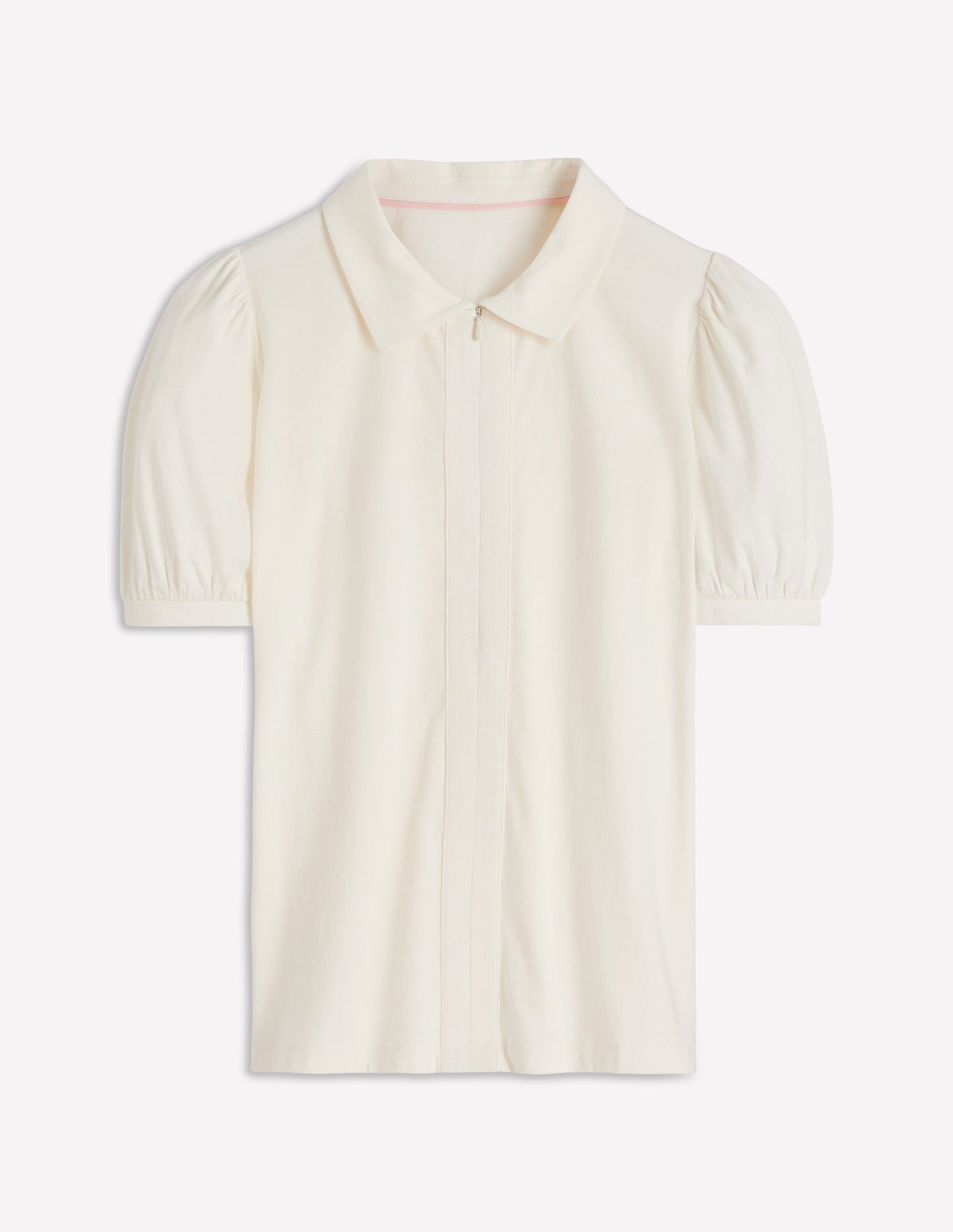 Short Sleeve Zip Collar Top-Ivory