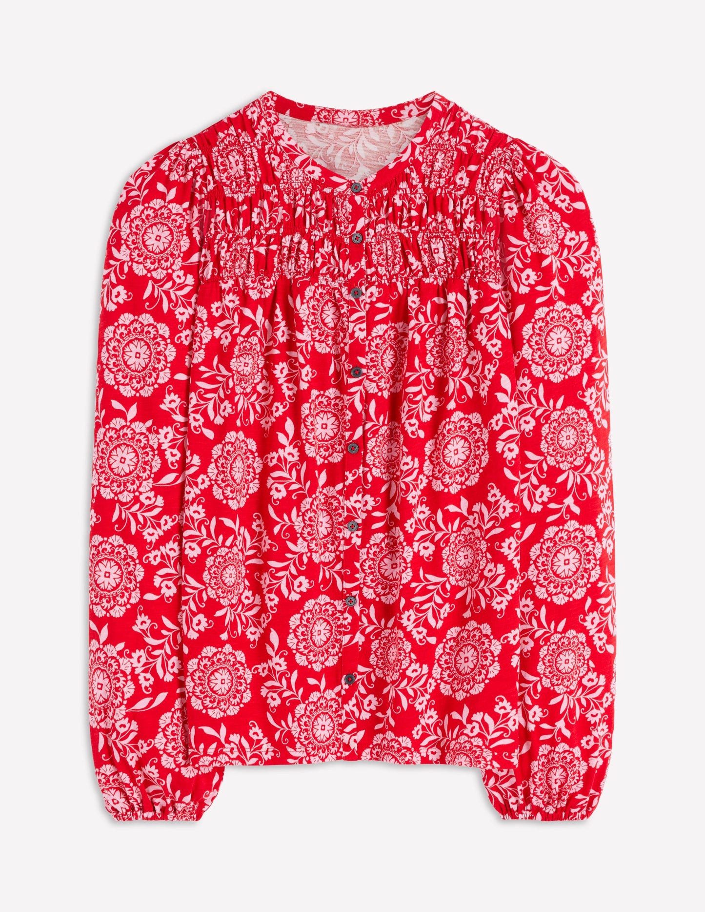 Mya Gesmoktes Jerseyhemd-Salsa-Rot, Dekorative Blüten
