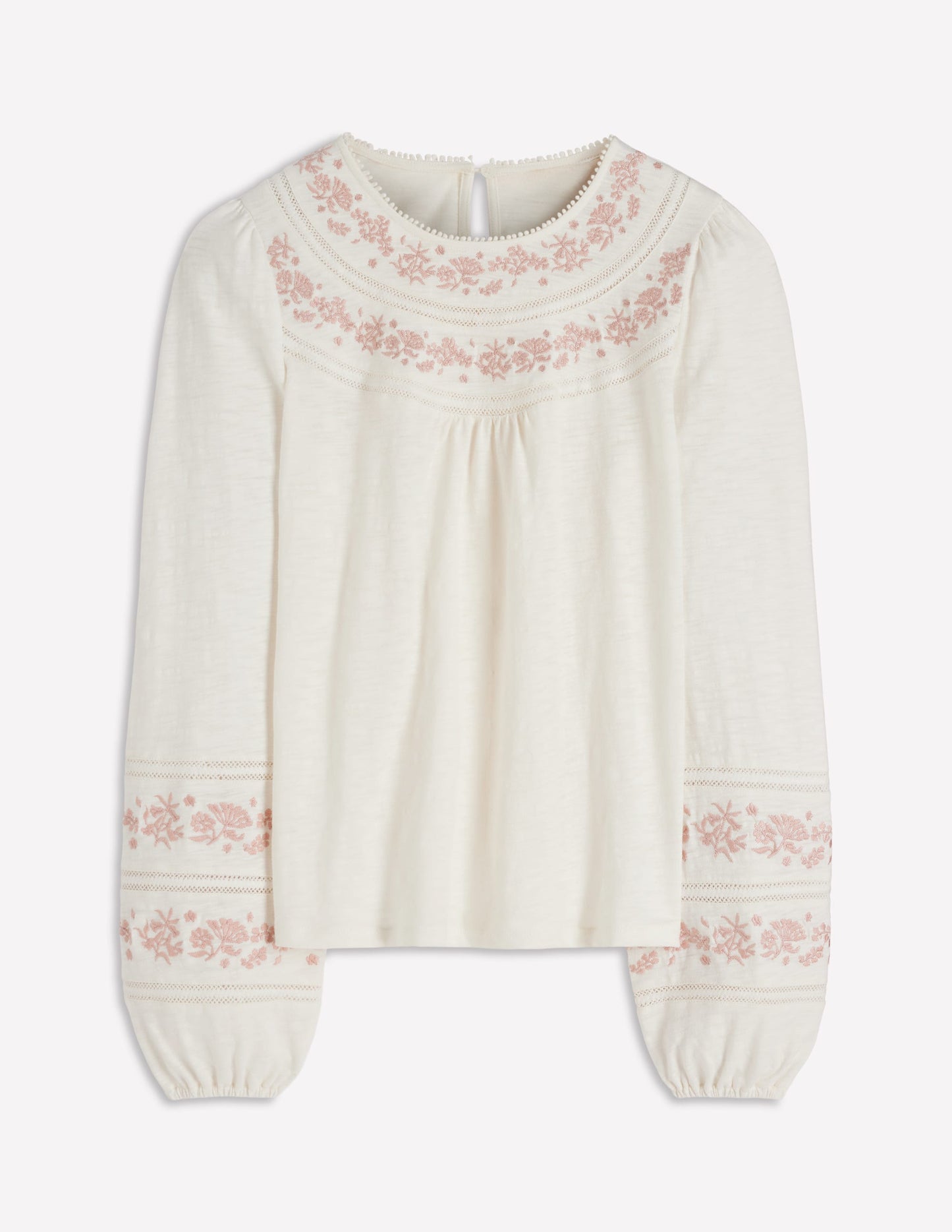 Rosie Embroidered Jersey Top-Ivory