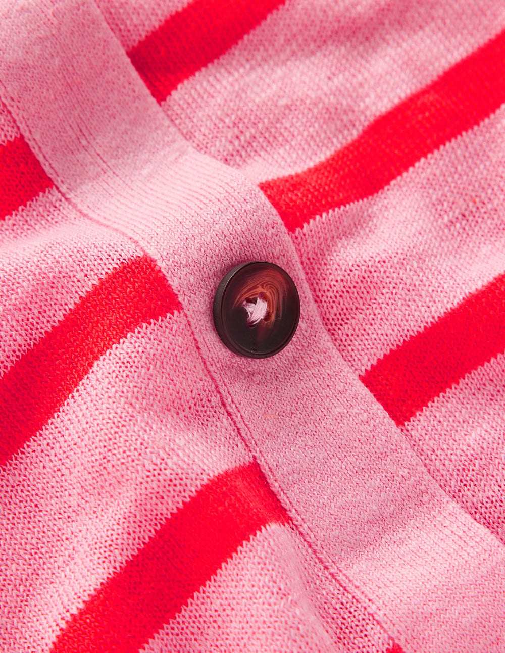 Agnes Leinen-T-Shirt mit Knopfleiste-Sonniges Korallenrot / Kirschblütenrosa