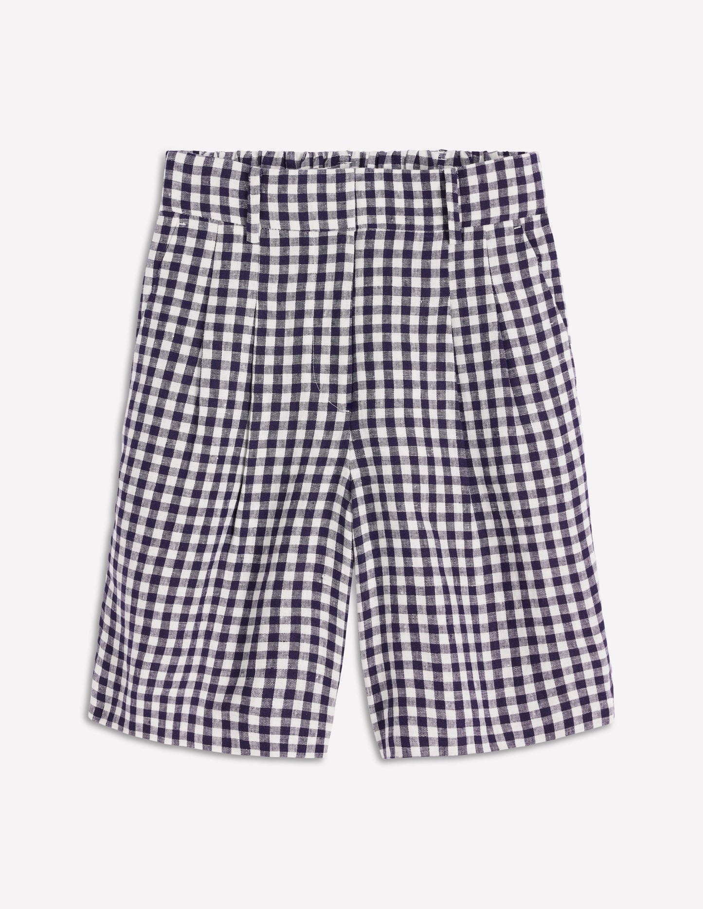 Short Kensington en lin-Vichy bleu marine et ivoire