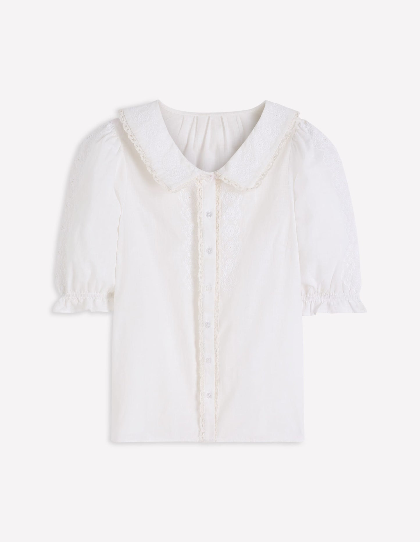 Short Sleeve Pretty Collar Top-Brilliant White