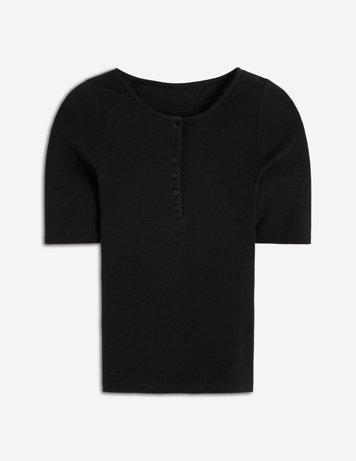 Kurzärmliges Henley-Shirt aus Rippstrick-Schwarz