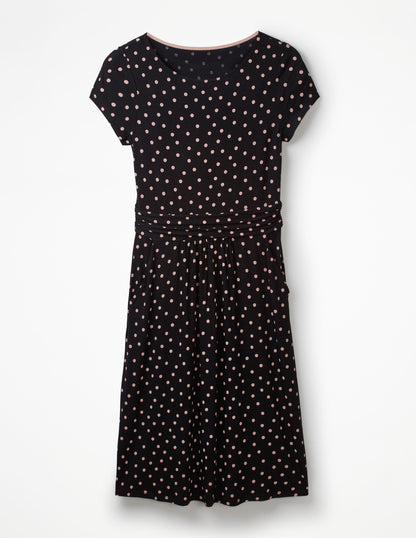 Amelie Jerseykleid-Schwarz/Zartrosa, Getupft-5