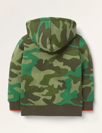 Kapuzenjacke mit kuscheligem Futter-Grün, Camouflagemuster