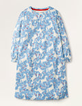 Chemise de nuit manches longues imprimée-Motif Unicorn Floral bleu