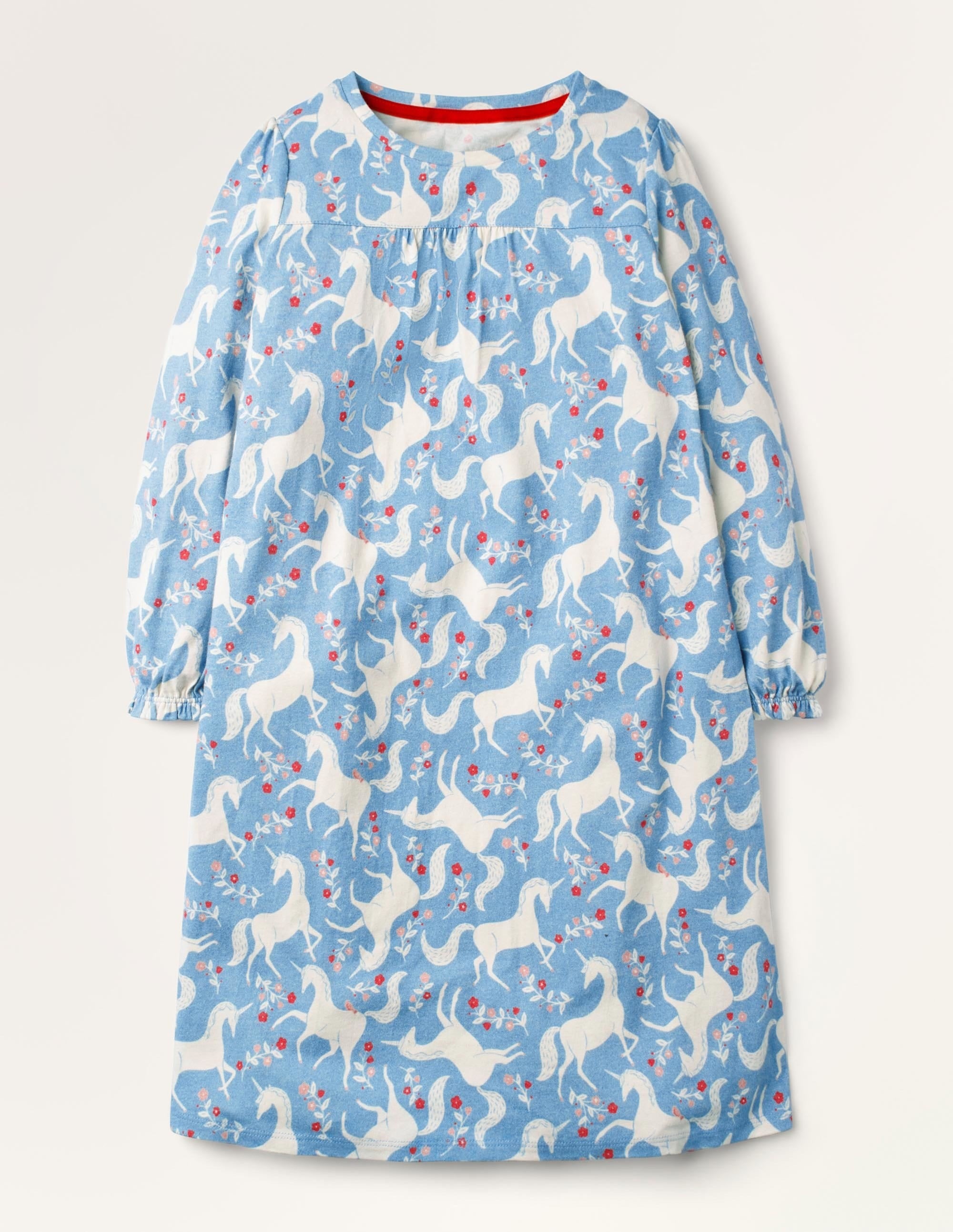 Chemise de nuit manches longues imprimée-Motif Unicorn Floral bleu - Image 1