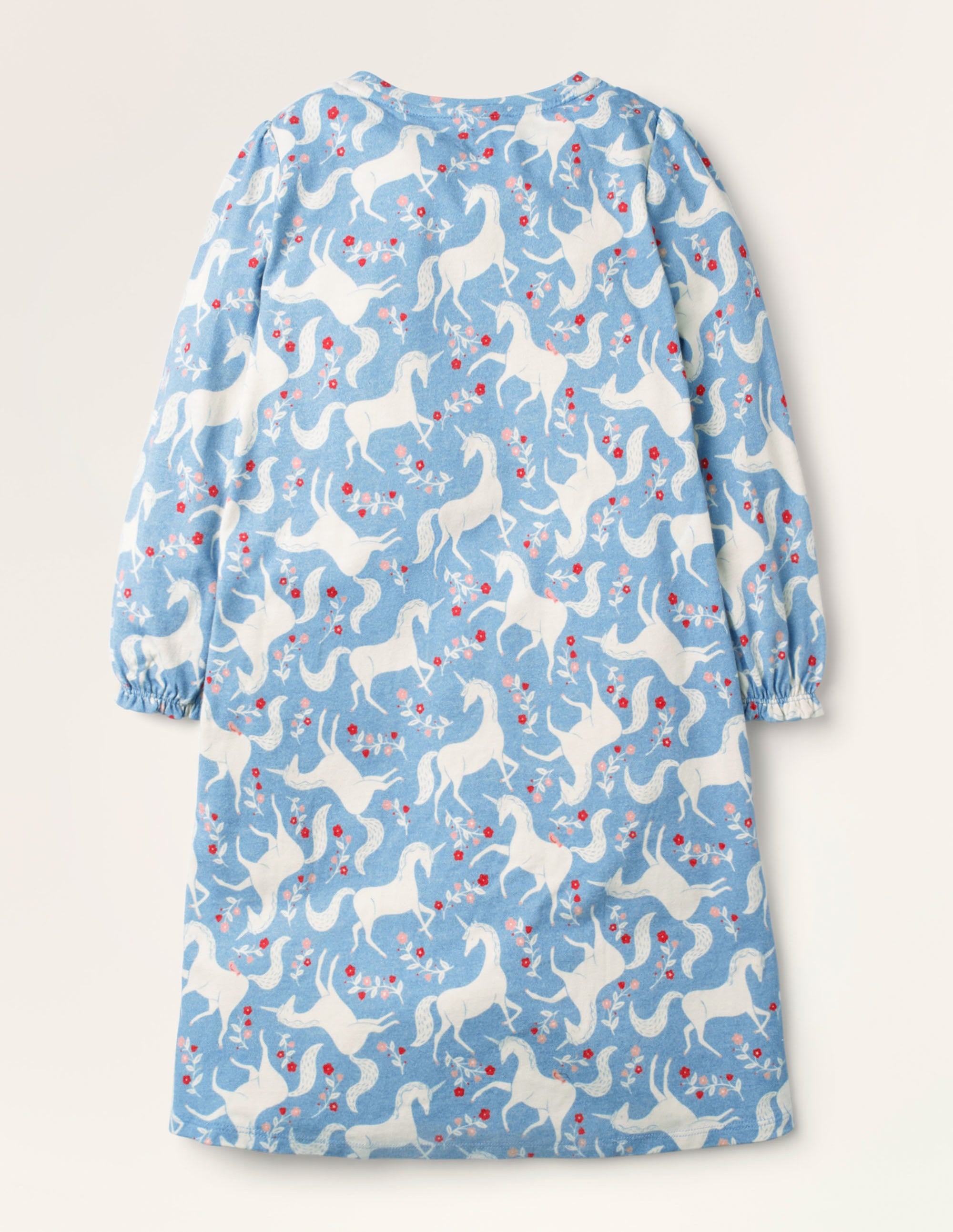 Chemise de nuit manches longues imprimée-Motif Unicorn Floral bleu - Image 2