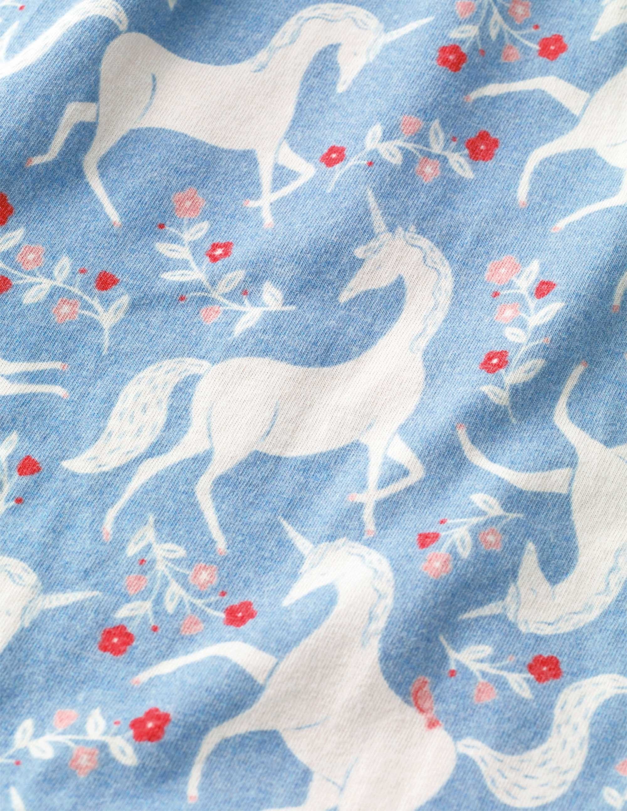 Chemise de nuit manches longues imprimée-Motif Unicorn Floral bleu - Image 3