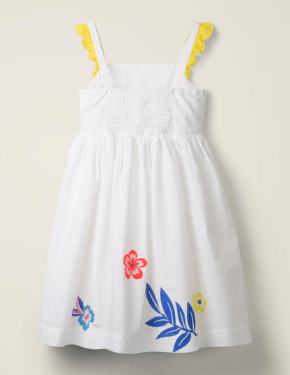 Robe à manches volantées-Motif floral blanc