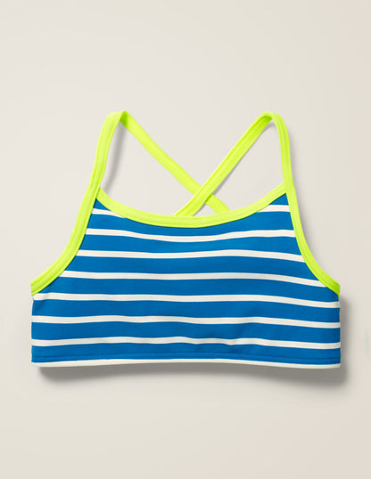 Gemustertes Bikini-Oberteil-Kräftiges Blau/Naturweiß-1