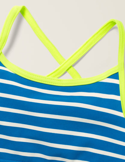 Gemustertes Bikini-Oberteil-Kräftiges Blau/Naturweiß-3