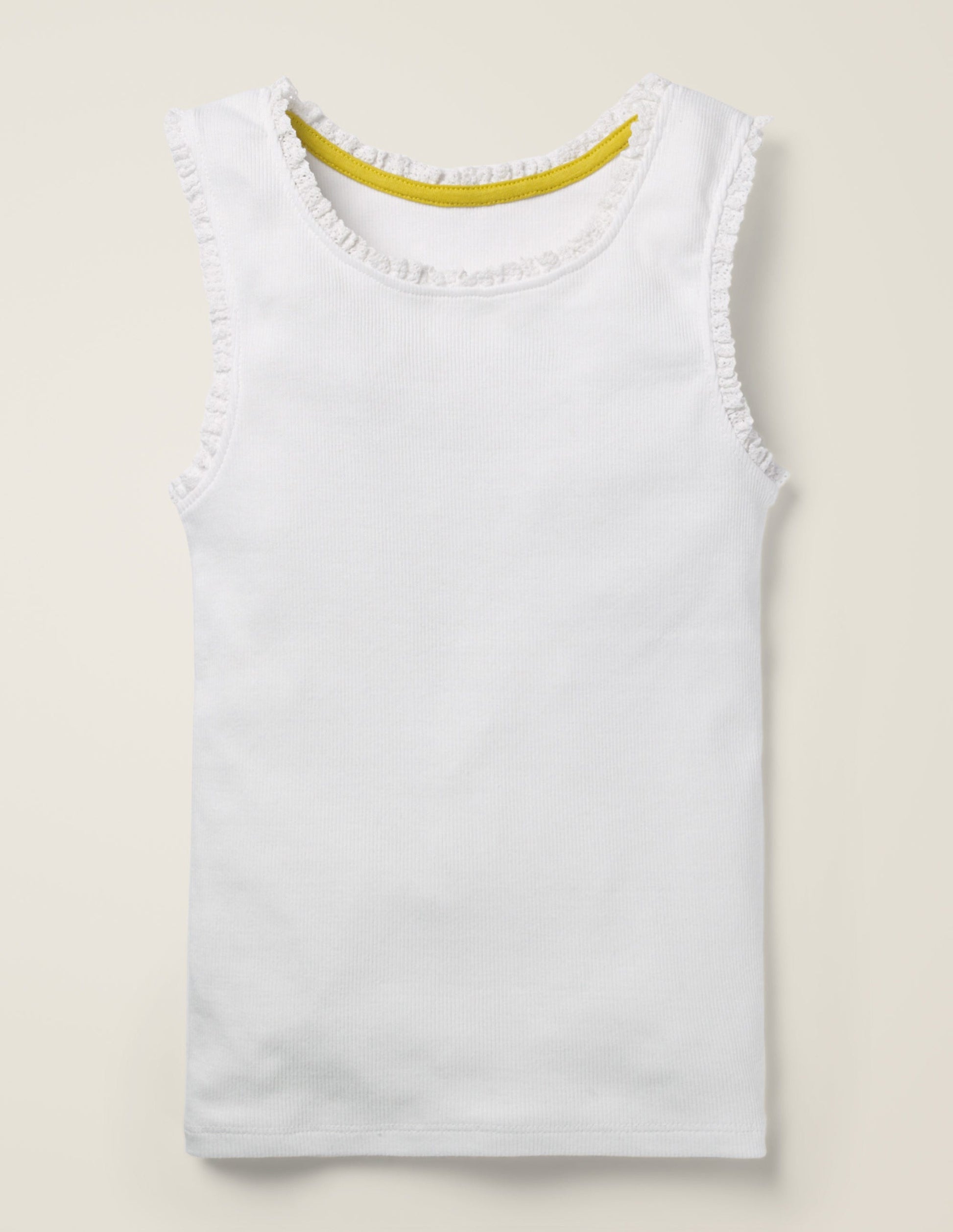 Geripptes Trägershirt mit Spitzenborte-Weiß-1