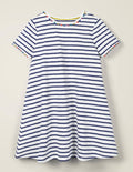 Charlie Jerseykleid mit Bommeln-Violettblau/Naturweiß