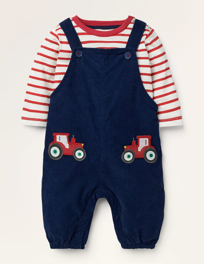 Cord Dungaree Set-Starboard Blue Tractors