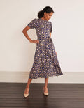 Flora Jersey Puff Sleeve Dress-Navy, Wild Bramble