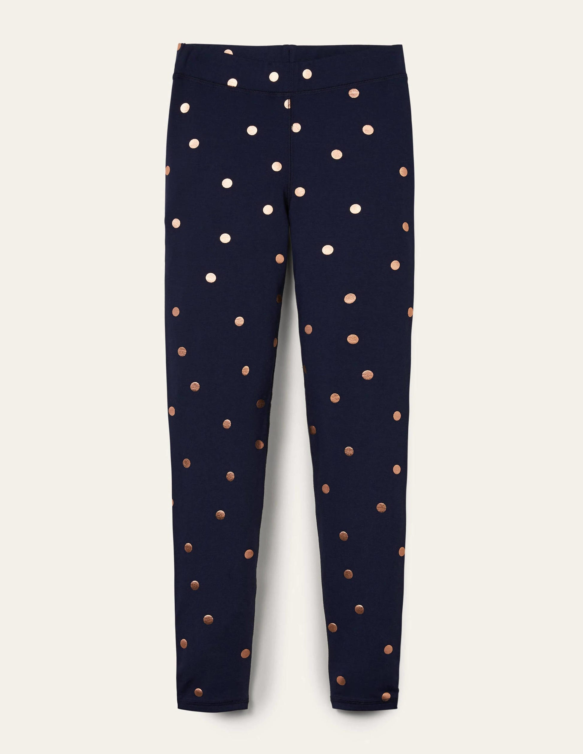 High Rise Jersey Leggings-Navy and Gold, Polka Dot-5