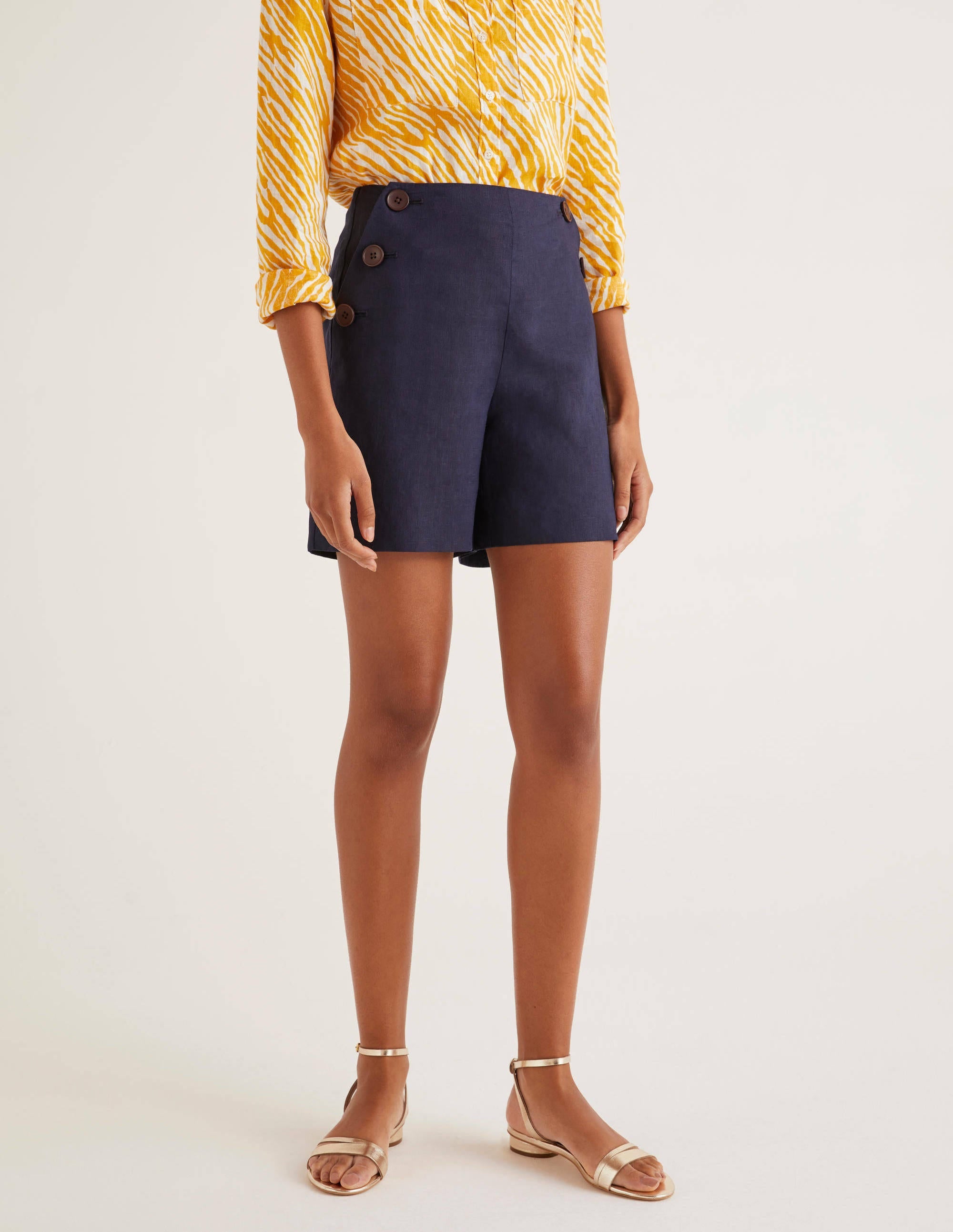 Short Falmouth en lin-Bleu marine - Image 1