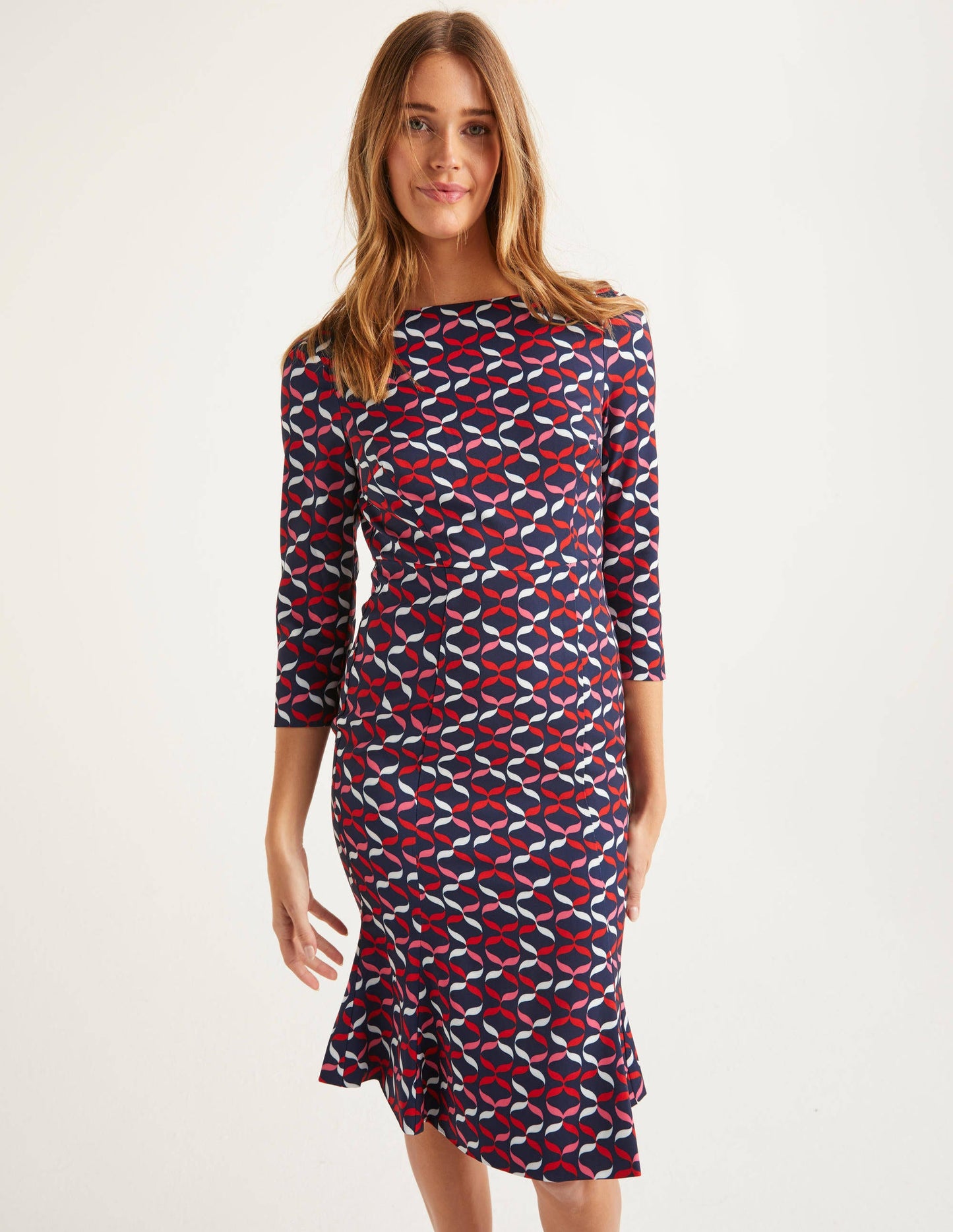 Violette Kleid-Navy/Bunt, Kleines Bandmuster