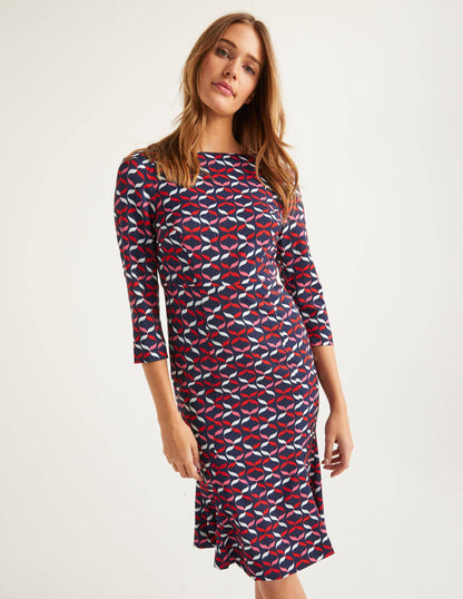 Violette Kleid-Navy/Bunt, Kleines Bandmuster-2