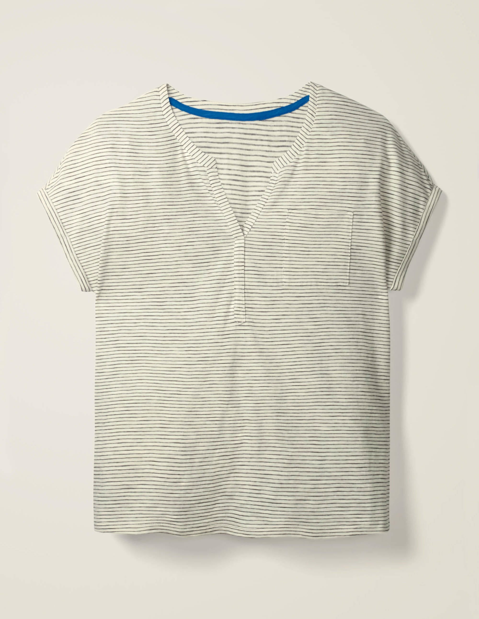 Le T-shirt en coton avec manches à revers-Ivoire/bleu marine - Image 5