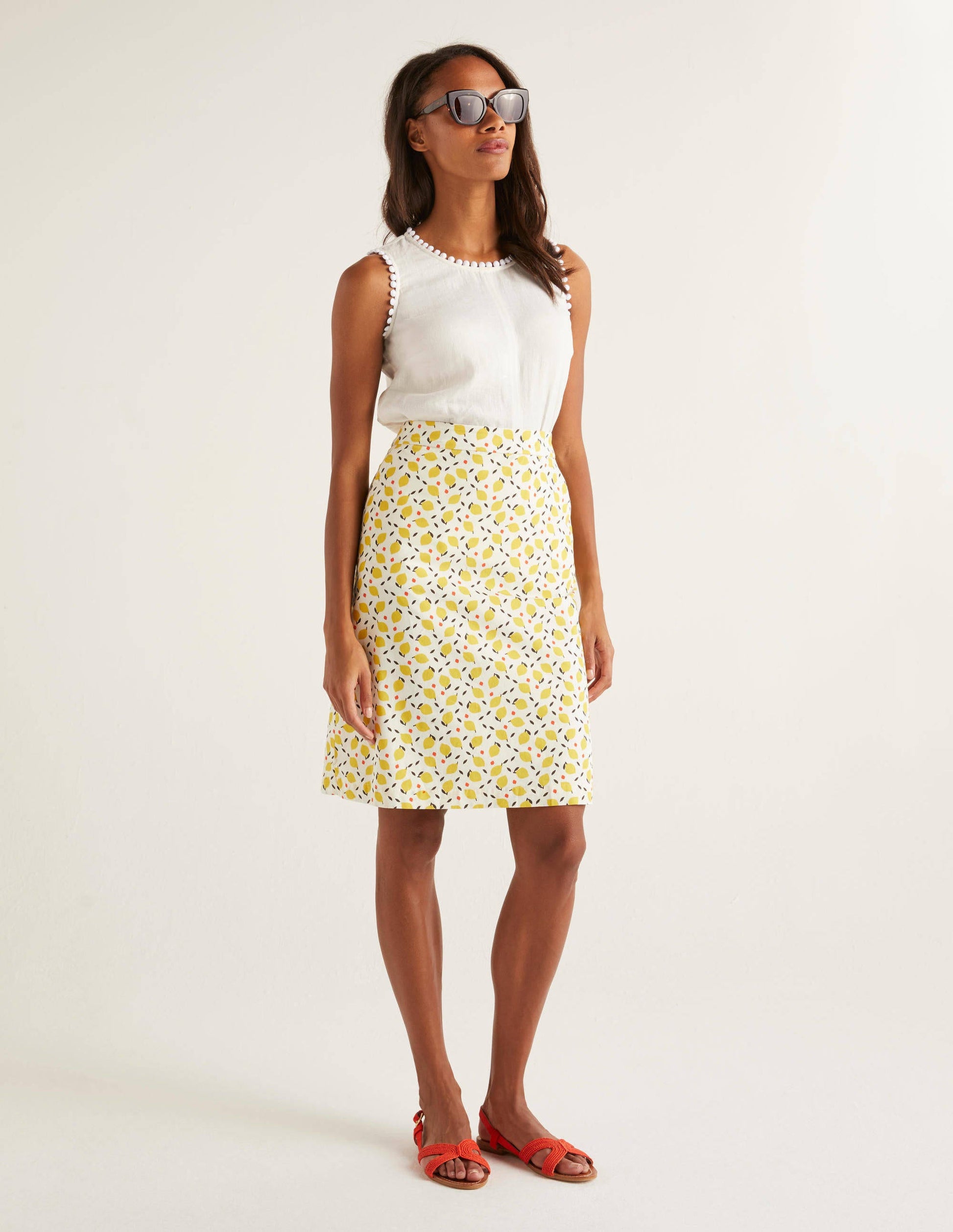 Jupe trapèze Francesca-Ivoire, motif citron-2