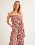 Colette Leinen-Jumpsuit-Rot, Paisley-Muster