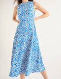 Robe midi Clarissa-Bleu audacieux, fougère torsadée