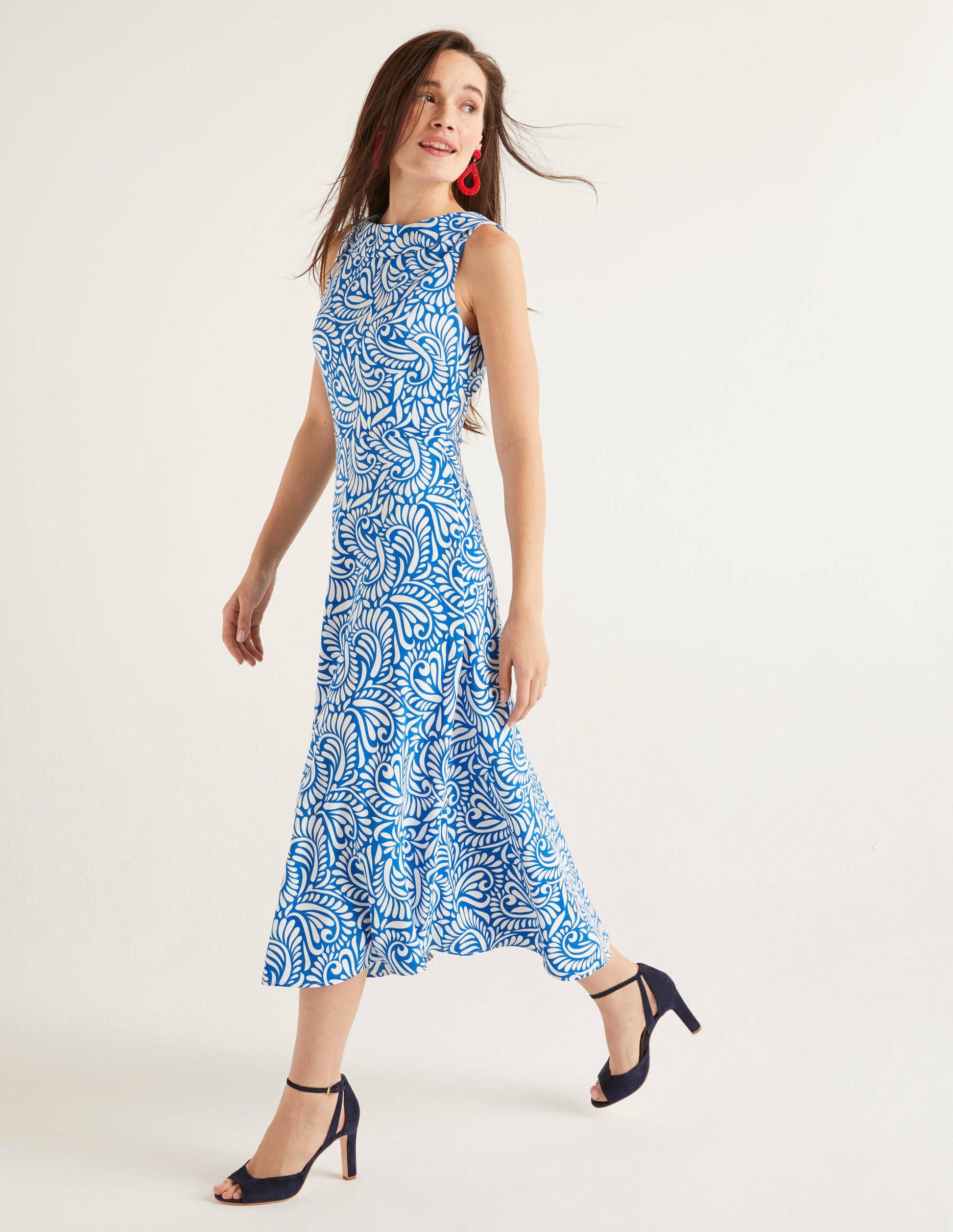 Robe midi Clarissa-Bleu audacieux, fougère torsadée-2