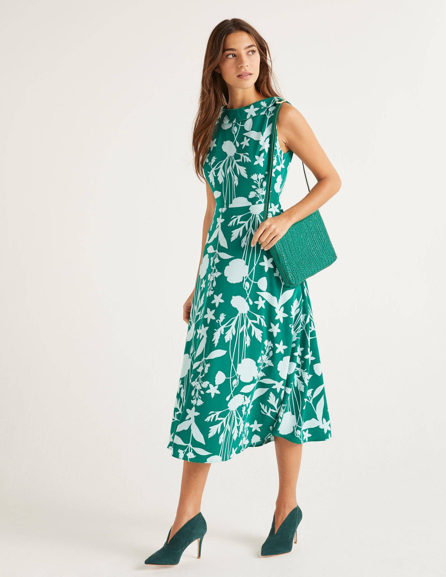 Robe midi Clarissa-Forêt, motif Garden Charm