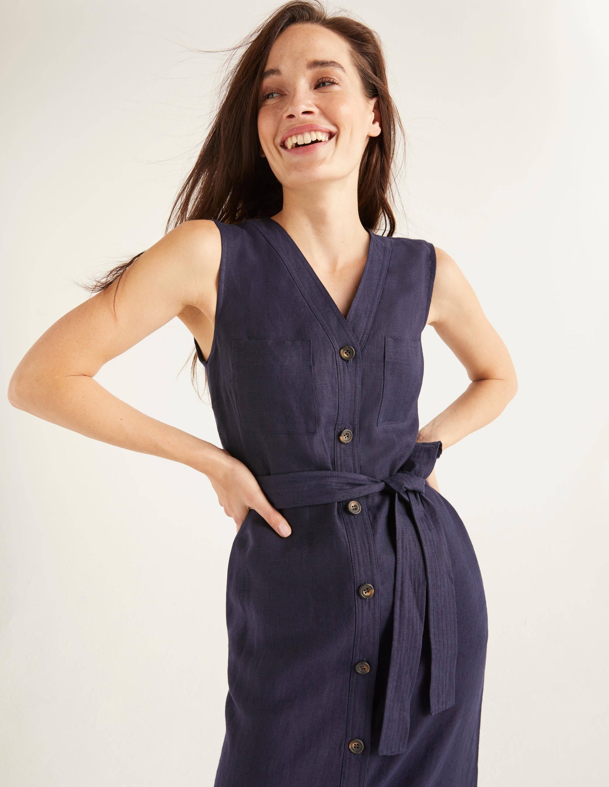 Robe Catriona en lin-Bleu marine - Image 1