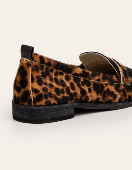 Aubrey Loafer mit flexibler Sohle-Hellbraun, Leopardenmuster/Schwarz