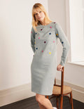 Robe-sweat-Gris chiné, pois bouclés